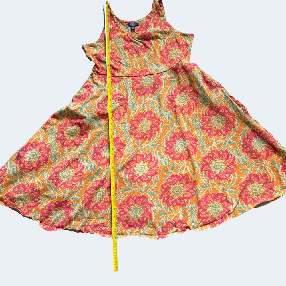 Chaps Orange Pink Floral Sleeveless Fit Flare Midi Dress XL Boho Cottagecore - Picture 7 of 8